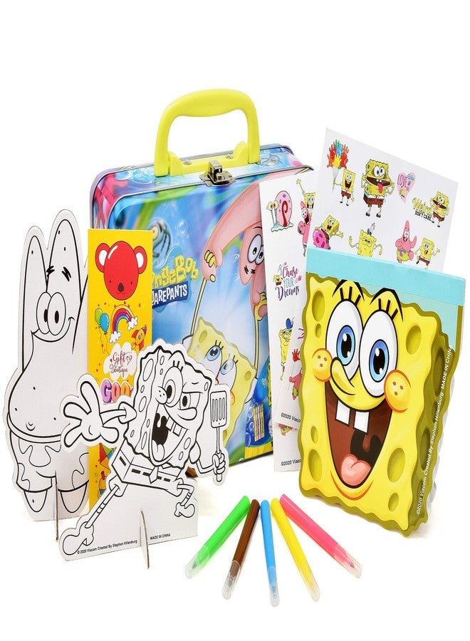 SpongeBob Squarepants Coloring and Activity Tin Box for Kids, with Crayons, Stickers, Sketch Pad, Mess Free Crafts Color Kit for Toddlers, Boys, and Girls Bookmark Included - Image 3