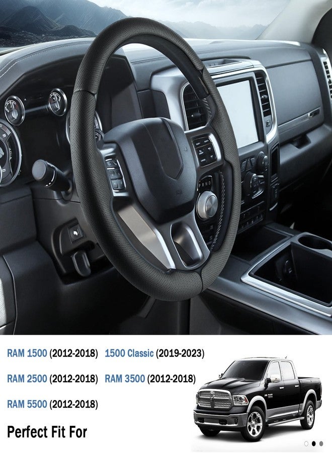 Aotoyou Fit for Ram 1500 Steering Wheel Cover, Car Steering Wheel Cover for Dodge Ram 1500 (2012-2018) 1500 Classic(2019-2023) 2500(2012-2018) 3500(2012-2018) 5500(2012-2018) Accessories (Perforated Black) - Image 2