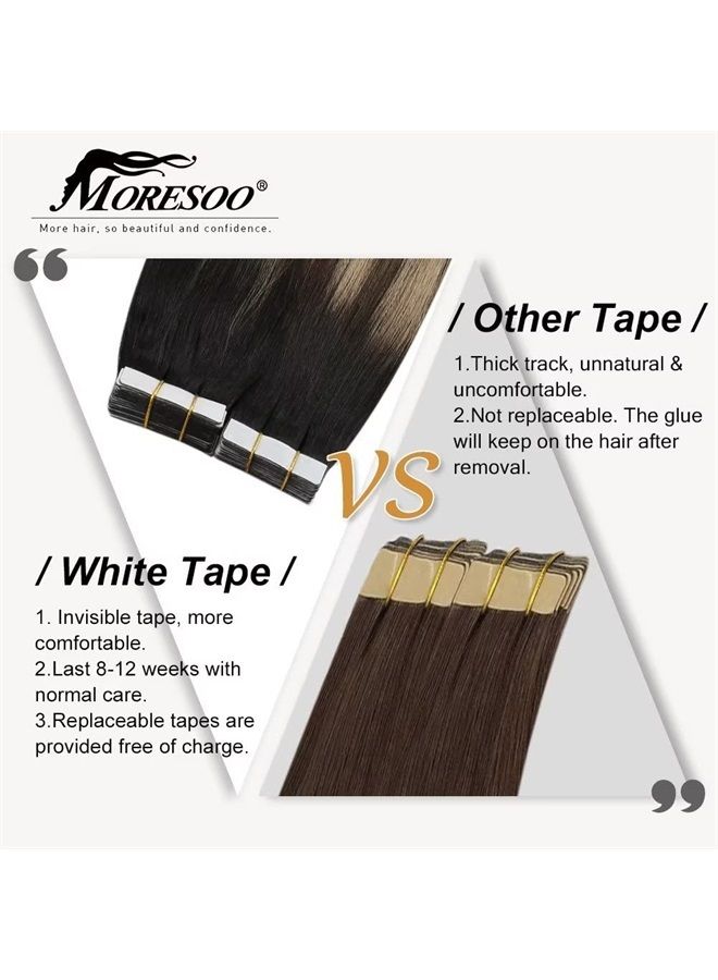 Moresoo Ombre Tape in Extensions Human Hair Tape in Remy Extensions Balayage Black to Brown Mix with Blonde Hair Extensions Real Human Hair Tape in Seamless Hair Extensions 16 Inch #1B/4/14 20pcs 50g - Image 3