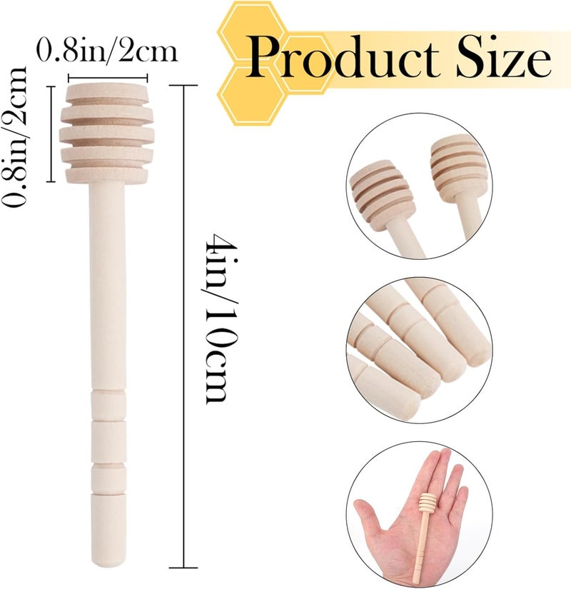 JIABEIUS 24 Pack Wooden Honey Dipper Sticks, 4 Inch Mini Honey Stirrer Stick, Small Honeycomb Stick for Honeys Jar Dispense Drizzle and Wedding Party Gift - Image 2