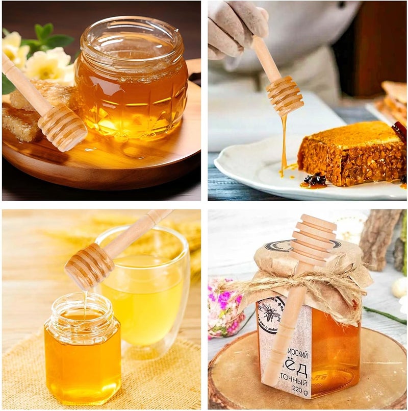 JIABEIUS 24 Pack Wooden Honey Dipper Sticks, 4 Inch Mini Honey Stirrer Stick, Small Honeycomb Stick for Honeys Jar Dispense Drizzle and Wedding Party Gift - Image 5