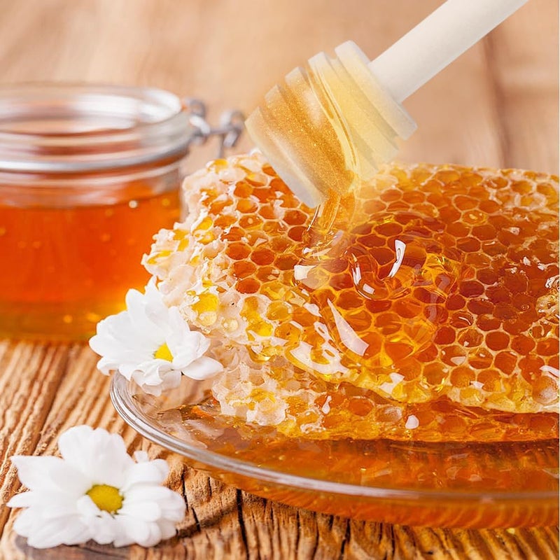 JIABEIUS 24 Pack Wooden Honey Dipper Sticks, 4 Inch Mini Honey Stirrer Stick, Small Honeycomb Stick for Honeys Jar Dispense Drizzle and Wedding Party Gift - Image 4