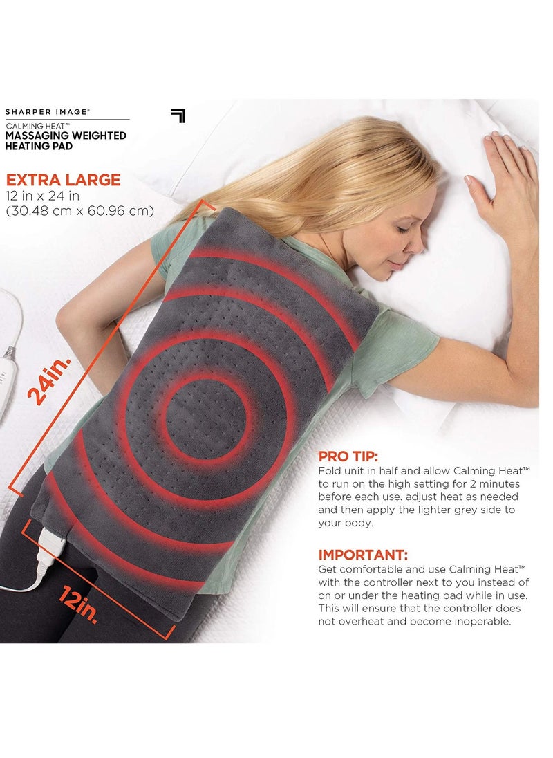 Massaging Weighted Heating Pad by Sharper Image Electric Heating Pad with Massaging Vibrations, Auto Off ,12 Settings 3 Heat, 9 Massage 27 Relaxing Combinations 12 x 24