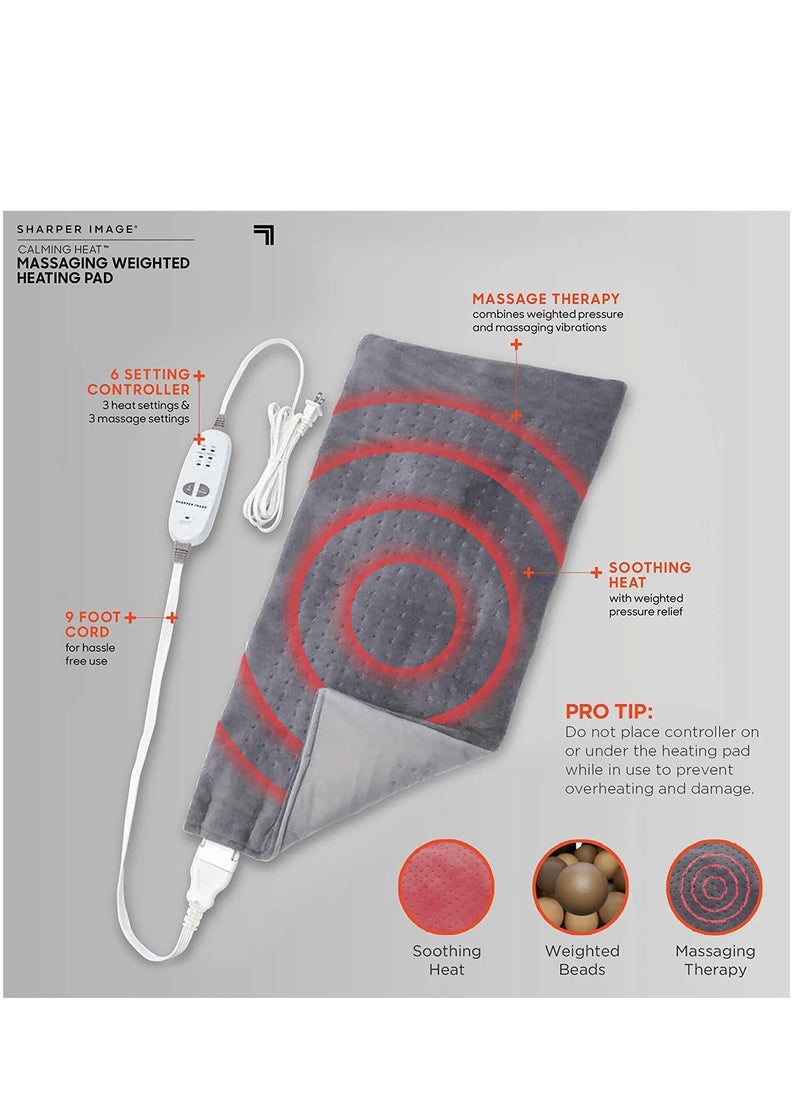 Massaging Weighted Heating Pad by Sharper Image Electric Heating Pad with Massaging Vibrations, Auto Off ,12 Settings 3 Heat, 9 Massage 27 Relaxing Combinations 12 x 24