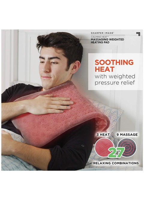 Massaging Weighted Heating Pad by Sharper Image Electric Heating Pad with Massaging Vibrations, Auto Off ,12 Settings 3 Heat, 9 Massage 27 Relaxing Combinations 12 x 24