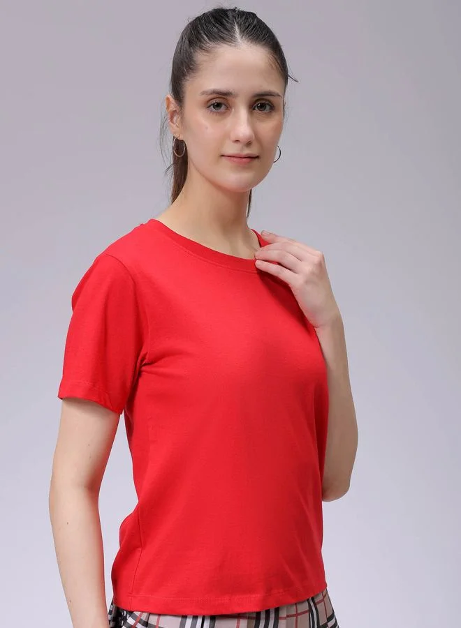 Freehand Women Regular Fit Solid Crew Neck T-Shirt