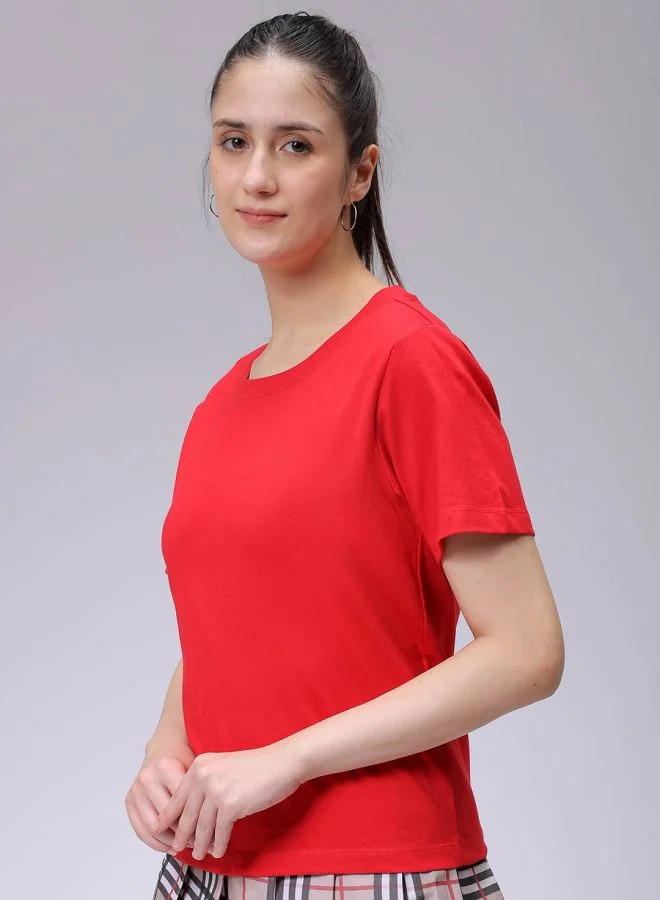 Freehand Women Regular Fit Solid Crew Neck T-Shirt