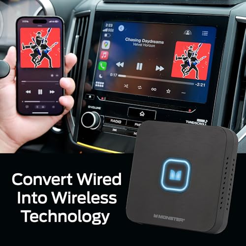 Monster Wireless CarPlay Adapter, Wireless Android Auto Adapter, Convert Wired to Wireless CarPlay & Android Auto, Compact Dongle for Factory Wired CarPlay Cars, USB-C & USB-A Cables Included - Image 2
