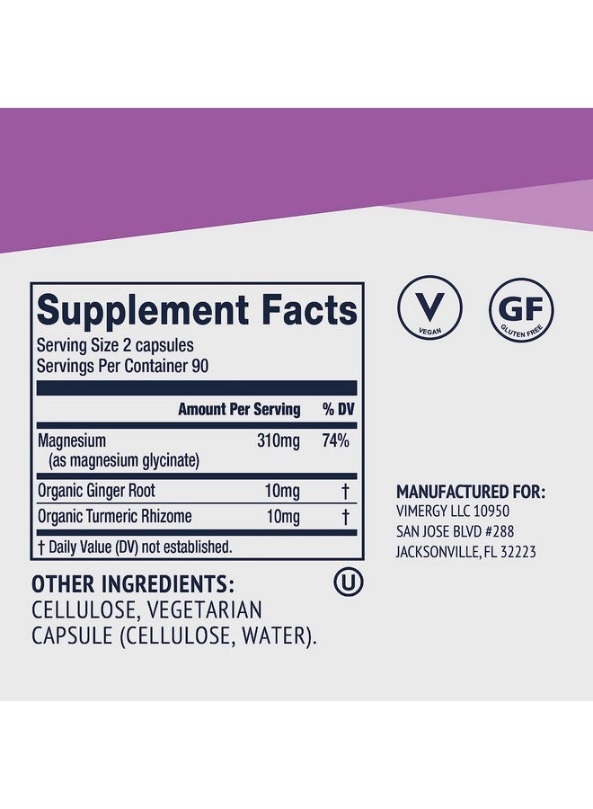 Vimergy Magnesium Glycinate - Stress Support - Chelated to Avoid Tummy Upset*- Promotes Heart Health & Energy*- Kosher, Vegan Gluten-Free - 180 Caps - Image 4