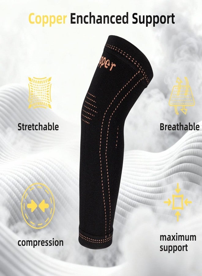 JIQUD Arm compression Sleeve (1 Pair),Copper Elbow Compression Sleeve,Elbow Brace for Tennis Elbow Tendonitis,Full Arm Sleeve for Men & Women,Sports Support & Recovery (Black, Medium) - Image 2