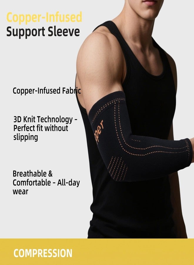 JIQUD Arm compression Sleeve (1 Pair),Copper Elbow Compression Sleeve,Elbow Brace for Tennis Elbow Tendonitis,Full Arm Sleeve for Men & Women,Sports Support & Recovery (Black, Medium) - Image 4