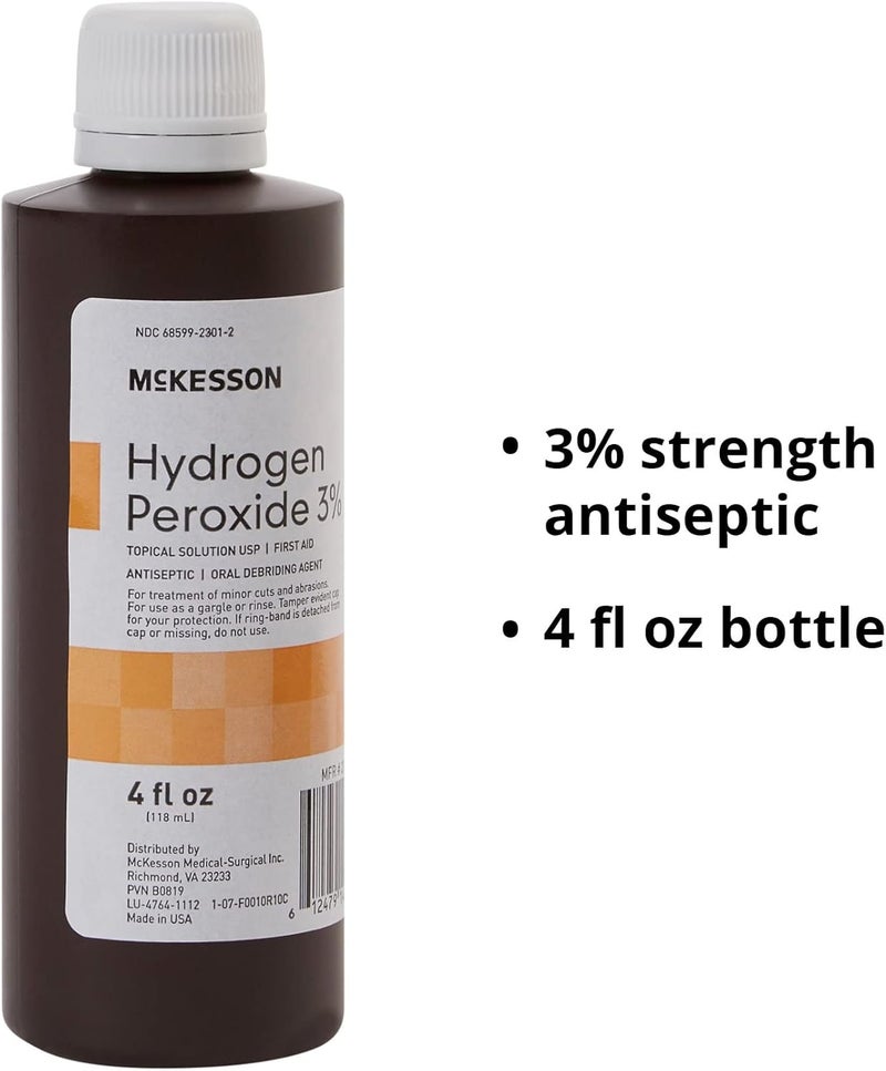 McKesson محلول بيروكسيد الهيدروجين من مكيسون 3 4 أونصة عبوة من 1 محلول موضعي USP مطهر أولي وكيل تنظيف فموي - Image 4