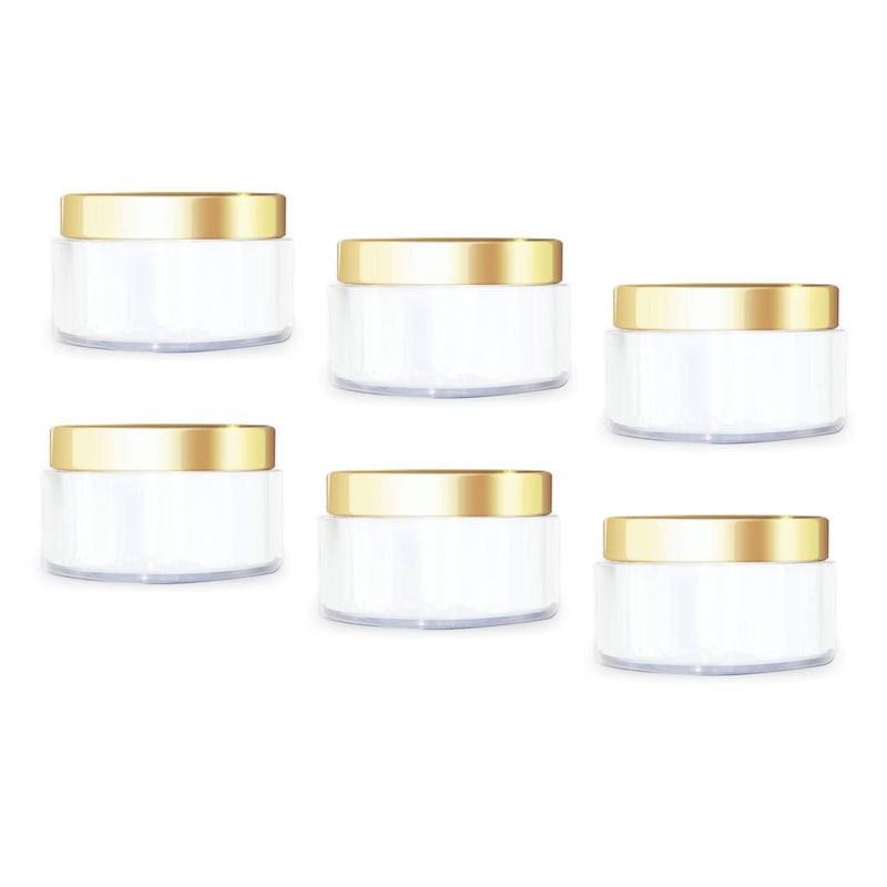 Myoc MYOC Cosmetic Grade White Empty Plastic Storage Jar with Golden Top Lid Portable Refillable Reusable Cosmetic Screw Cap Container For Face Cream Lip Balm with Inner Lid Zero Spillage 50gm Pack of 6  - Image 1