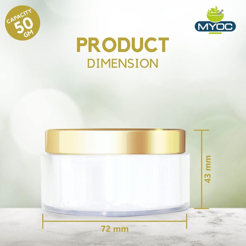 Myoc MYOC Cosmetic Grade White Empty Plastic Storage Jar with Golden Top Lid Portable Refillable Reusable Cosmetic Screw Cap Container For Face Cream Lip Balm with Inner Lid Zero Spillage 50gm Pack of 6  - Image 3