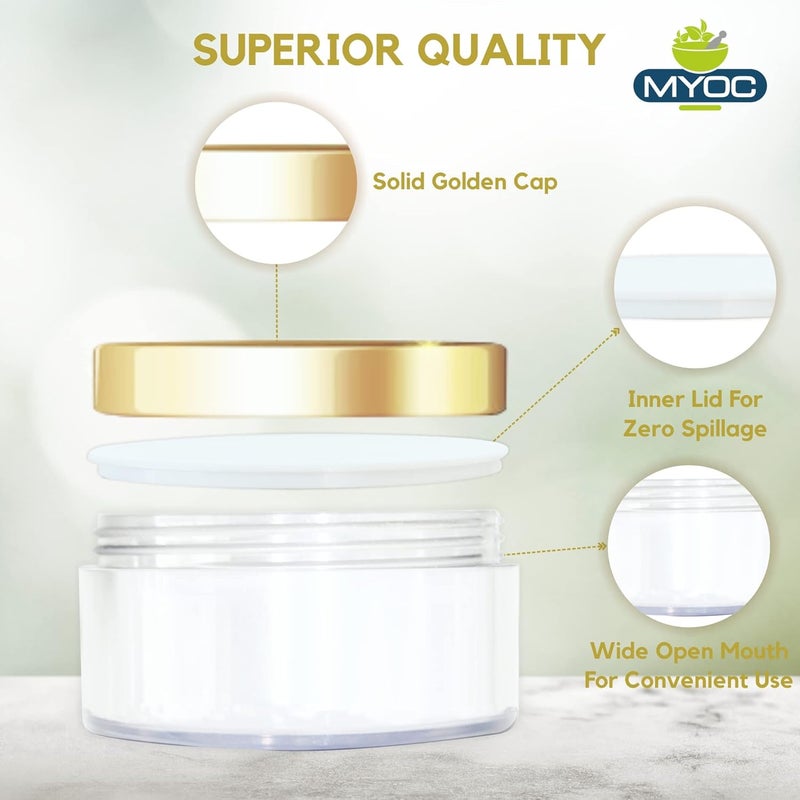 Myoc MYOC Cosmetic Grade White Empty Plastic Storage Jar with Golden Top Lid Portable Refillable Reusable Cosmetic Screw Cap Container For Face Cream Lip Balm with Inner Lid Zero Spillage 50gm Pack of 6  - Image 5