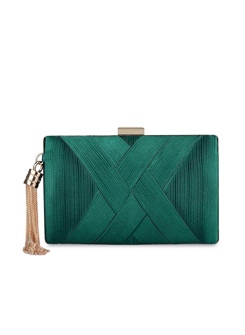 general Stylish and Beautiful Tassel Decorated Small Party Bag for Women, Solid green - Image 2