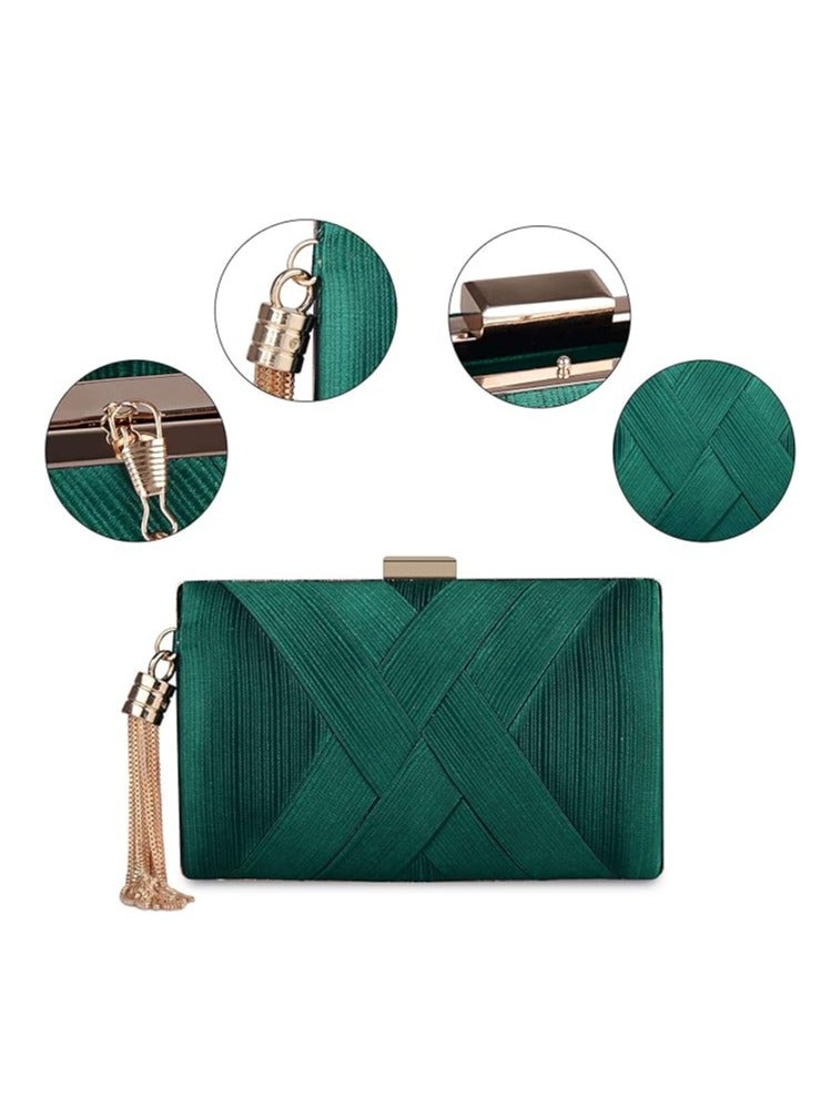 general Stylish and Beautiful Tassel Decorated Small Party Bag for Women, Solid green - Image 1
