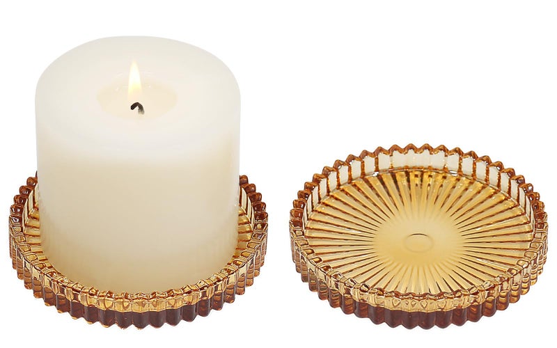 Vixdonos 3.8 Inch Glass Pillar Candle Holder Set Pack 2 Gear Round Plate Serrated Candle Stand for Table Centerpieces,Party, Wedding and Home Decor - Image 1