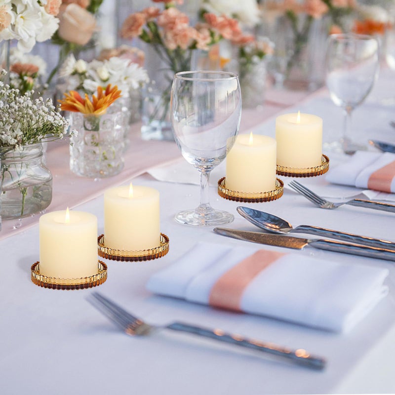Vixdonos 3.8 Inch Glass Pillar Candle Holder Set Pack 2 Gear Round Plate Serrated Candle Stand for Table Centerpieces,Party, Wedding and Home Decor - Image 5