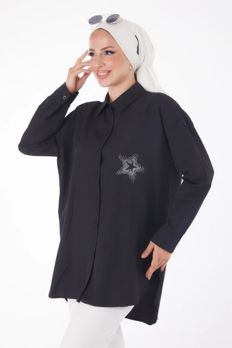 Tofisa Plain Shirt Collar Women's Black Shirt - 13238