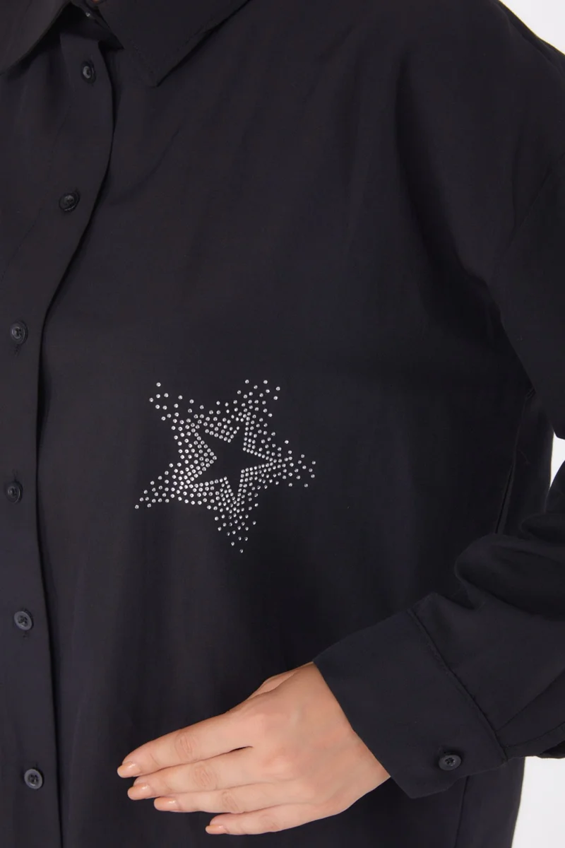 Tofisa Plain Shirt Collar Women's Black Shirt - 13238