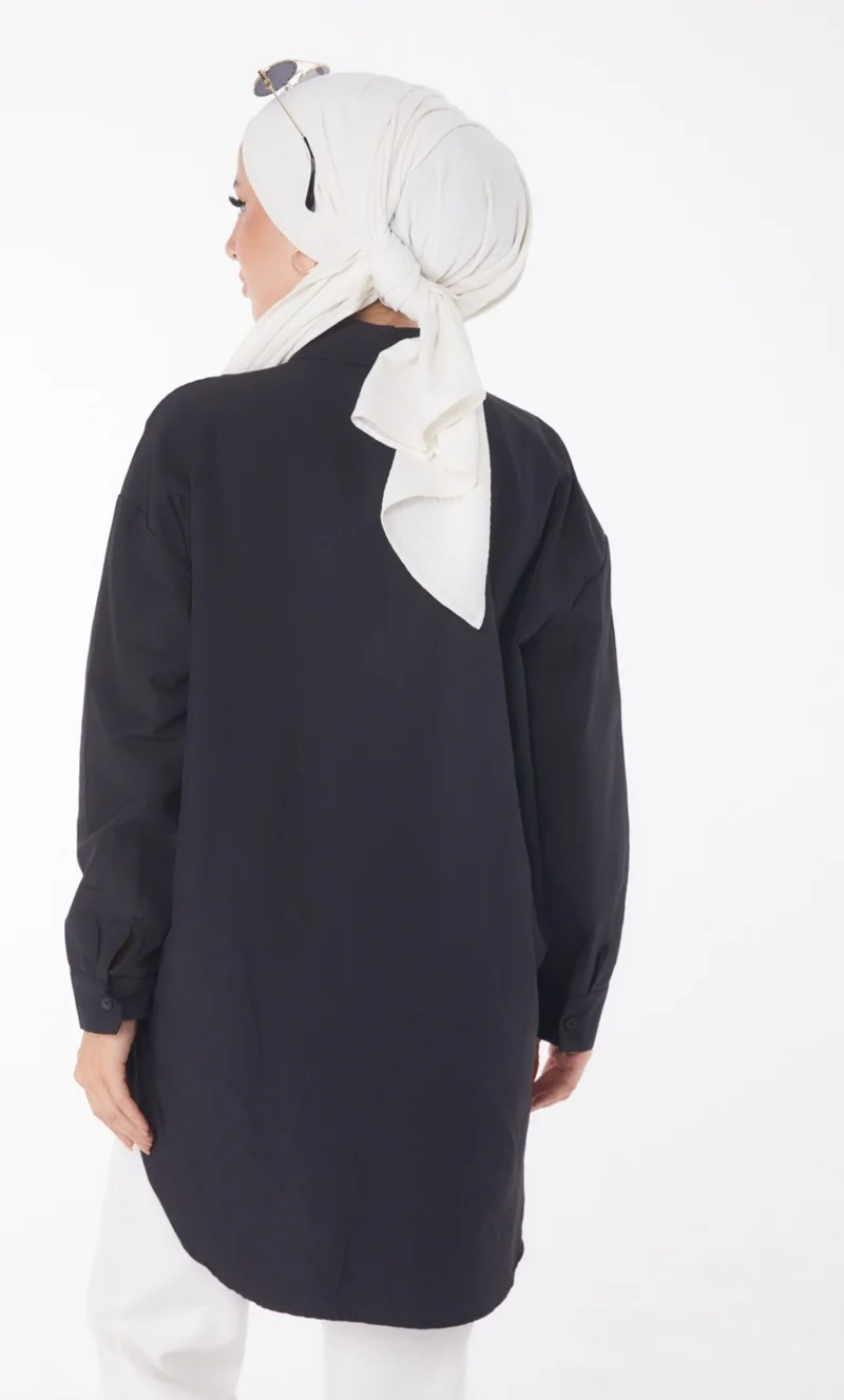 Tofisa Plain Shirt Collar Women's Black Shirt - 13238