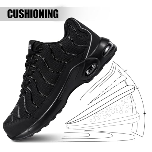 DYKHMILY Steel Toe Sneakers for Men Wide Air Cushion Work Shoes Puncture Proof Lightweight Safety Sneakers Breathable Slip Resistant Steel Toe Tennis Shoe Comfort(10.5,Black,LSE31270) - Image 2