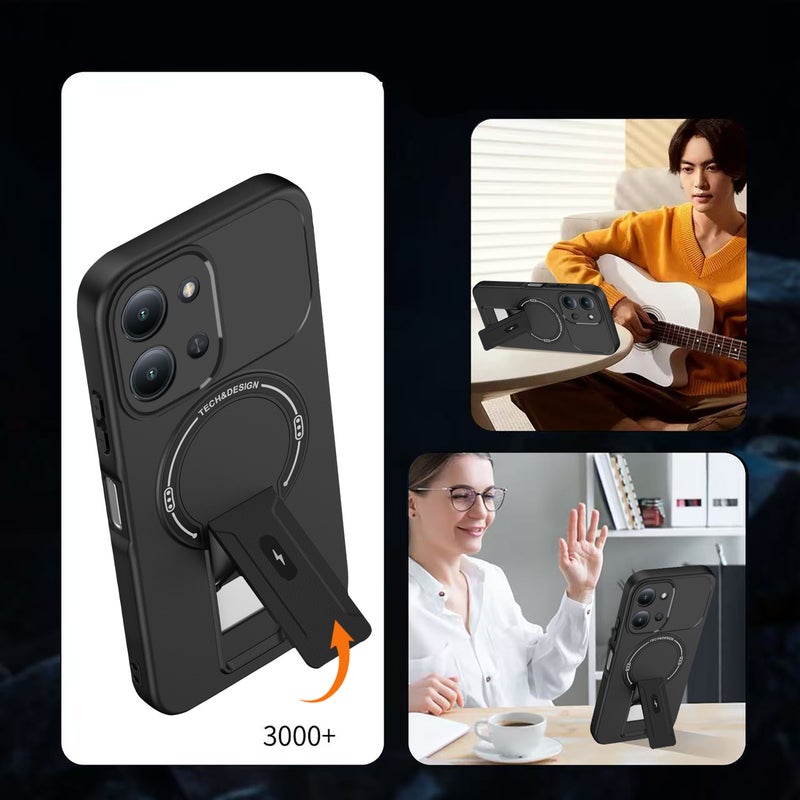 غطاء MagSafe بTPU + PC باللون برتقالي مغناطيسي بوظيفة حامل من مادة TPU لـ Redmi Note 13 Pro مع مغناطيس قوي وحامل قائم مع مقاوم للصدمات مع ملمس ناعم مع حماية من السقوط سهل التخزين - Image 5