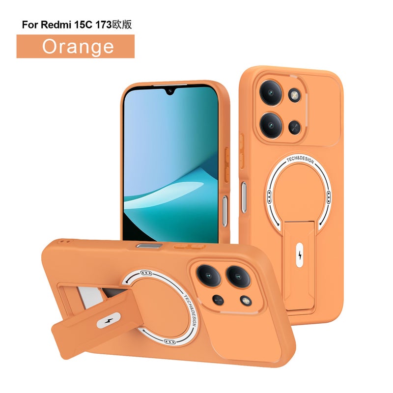 غطاء MagSafe بTPU + PC باللون برتقالي مغناطيسي بوظيفة حامل من مادة TPU لـ Redmi Note 13 Pro مع مغناطيس قوي وحامل قائم مع مقاوم للصدمات مع ملمس ناعم مع حماية من السقوط سهل التخزين - Image 1