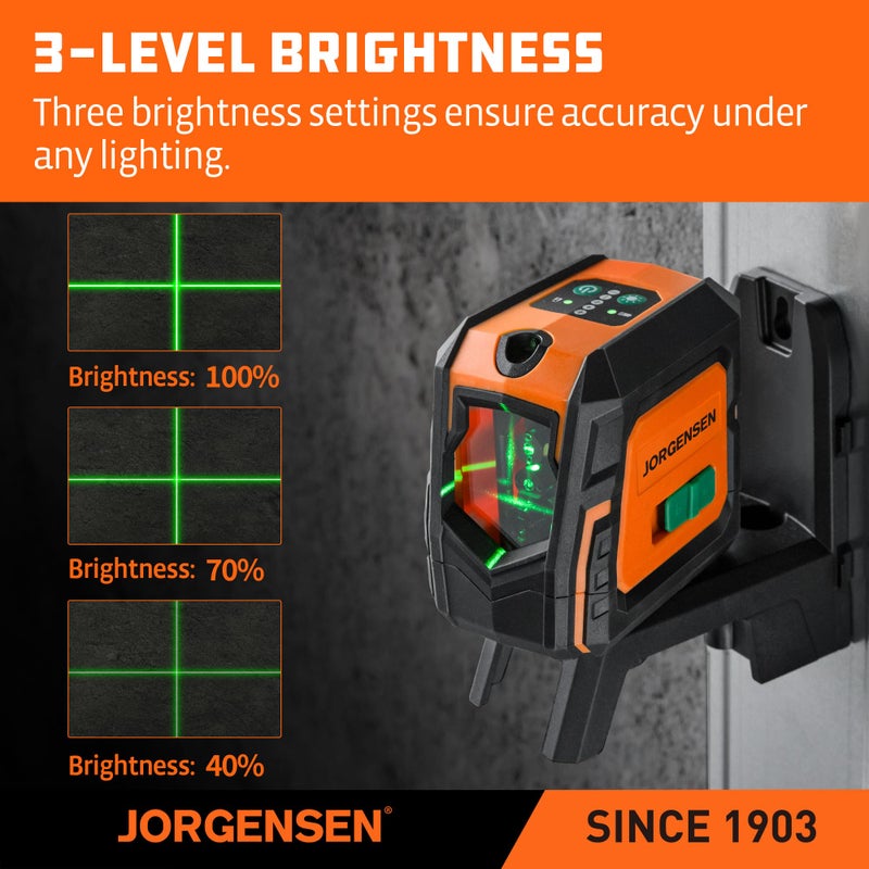 JORGENSEN Laser Level with Tripod & 2 Plumb Dots, 100 FT Self Leveling Point Cross Line Laser Leveler Tool, Wide Angle Green Laser Level for Picture Hanging, Indoor Project, Construction, Carry Bag - Image 5