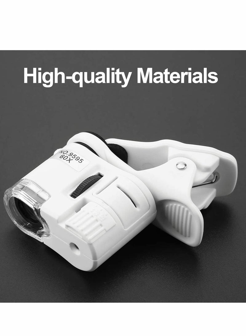 عدسة مكبرة محمولة بزاوية 60X مع أضواء LED UV للمجوهرات والعملات والطوابع والتحف، مزودة بمشبك عالمي، تصميم عملي للأجهزة الذكية - Image 5