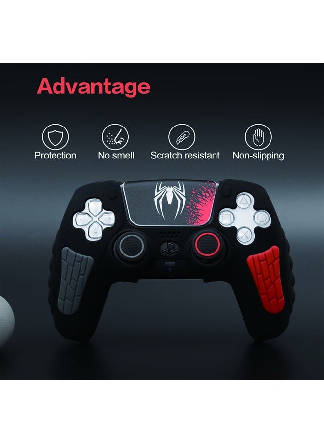 Zaynero PS5 Controller Cover Case - Anti-Slip Silicone Skin for PS5 DualSense Controller with Thumb Grip Caps, Joystick Protectors, Spider-Man Theme Sticker - Black - Image 2