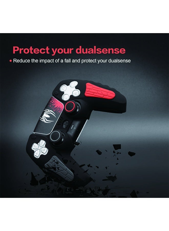 Zaynero PS5 Controller Cover Case - Anti-Slip Silicone Skin for PS5 DualSense Controller with Thumb Grip Caps, Joystick Protectors, Spider-Man Theme Sticker - Black - Image 4