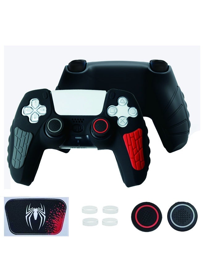 Zaynero PS5 Controller Cover Case - Anti-Slip Silicone Skin for PS5 DualSense Controller with Thumb Grip Caps, Joystick Protectors, Spider-Man Theme Sticker - Black - Image 1