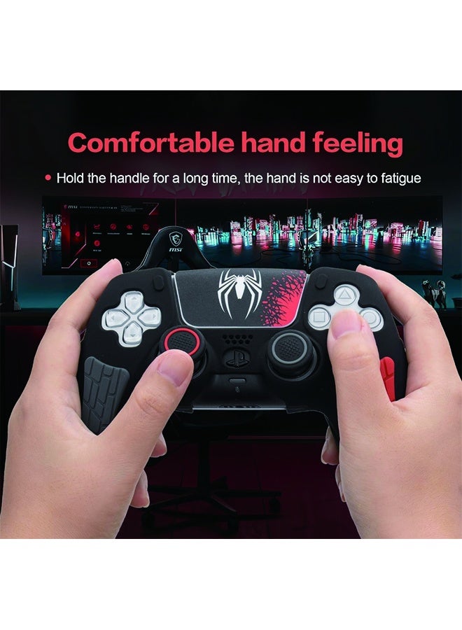 Zaynero PS5 Controller Cover Case - Anti-Slip Silicone Skin for PS5 DualSense Controller with Thumb Grip Caps, Joystick Protectors, Spider-Man Theme Sticker - Black - Image 5