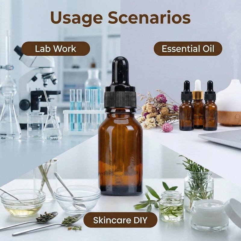 ericotry 4PCS 15ml (1/2 oz) Empty Refillable Amber Glass Droppers Essential Oil Bottles Aromatherapy Cosmetics Elite Fluid Container Jar Pot Holder with Glass Eye Dropper and Black Caps - Image 4