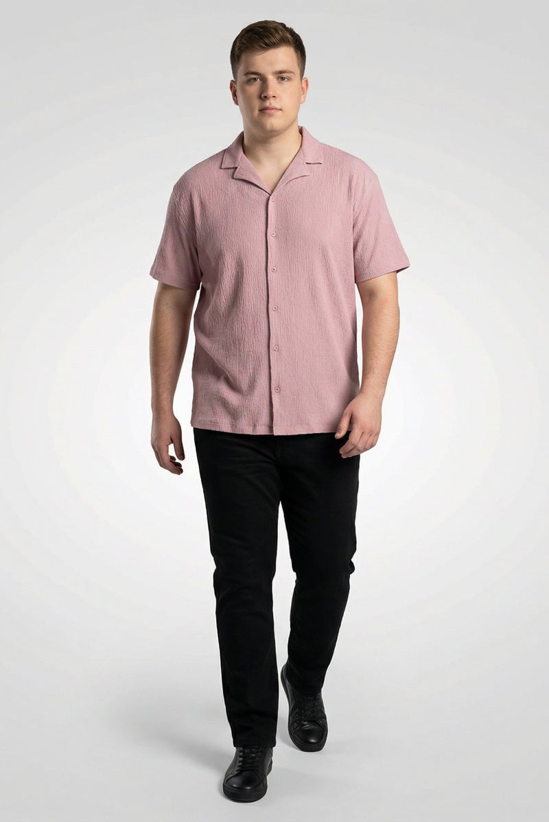 BRAVE SOUL Men Regular Fit Solid Short Sleeve Casual Shirts, Pink - Image 1