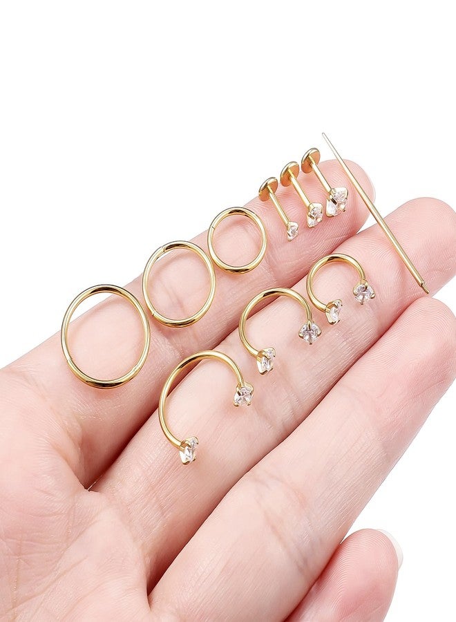 Hoeudjo 18G Surgical Steel Internally Threaded Nose Stud Earrings Flat Back Tiny CZ Stud Piercing Jewelry for Tragus/Helix/Conch - Horseshoe Nose Ring Hoops Helix Tragus Cartilage Earring for Women Men Gold-tone - Image 4