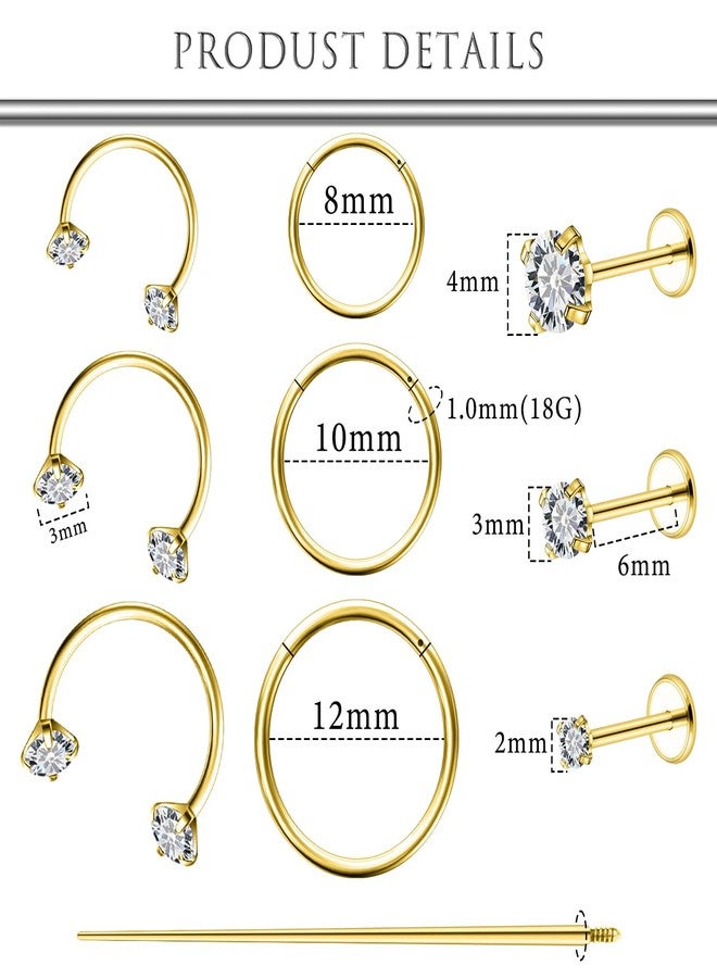Hoeudjo 18G Surgical Steel Internally Threaded Nose Stud Earrings Flat Back Tiny CZ Stud Piercing Jewelry for Tragus/Helix/Conch - Horseshoe Nose Ring Hoops Helix Tragus Cartilage Earring for Women Men Gold-tone - Image 2