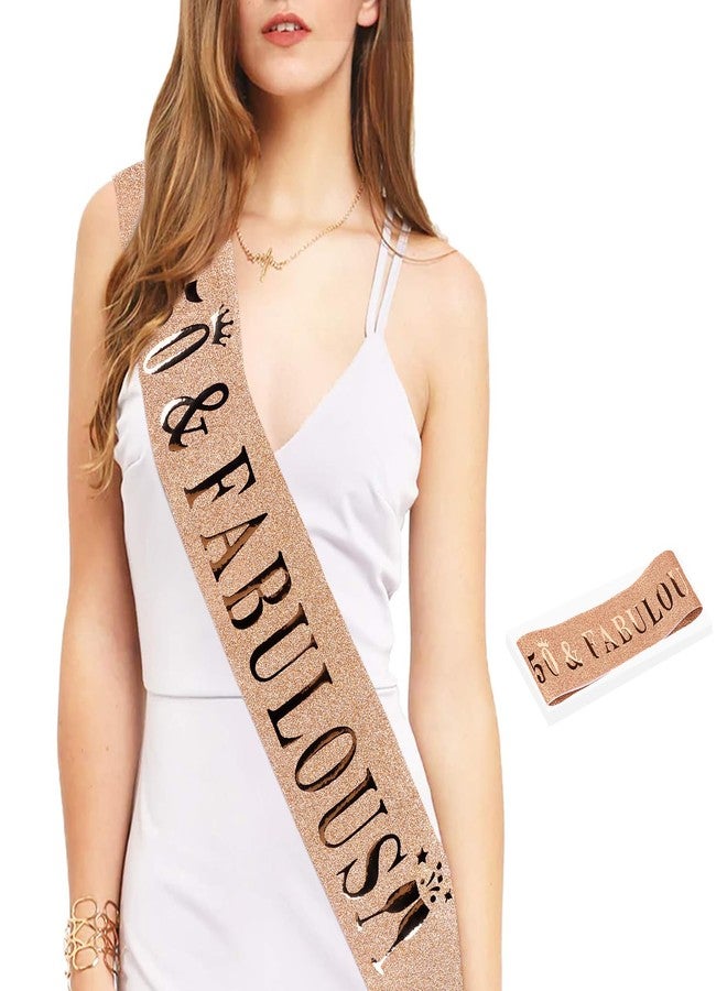 Amariver 50th Birthday Crown and Sash for Girls 50th Birthday Decoration 50th Rose Gold Tiara and 50&Fabulous Sash 50th Party Gifts Party Supplies - Image 3