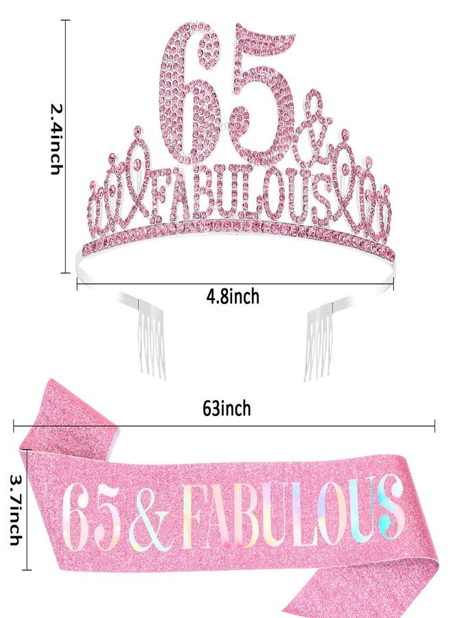 Hapdoo Pink 65th Birthday Decoraions for Women, 65th Birthday Sash and Crown Happy 65 and Fabulous Tiara and Sash Set Party Decorations - Image 2