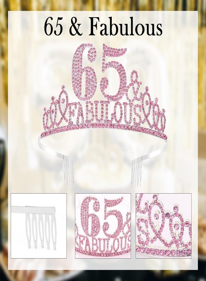 Hapdoo Pink 65th Birthday Decoraions for Women, 65th Birthday Sash and Crown Happy 65 and Fabulous Tiara and Sash Set Party Decorations - Image 5
