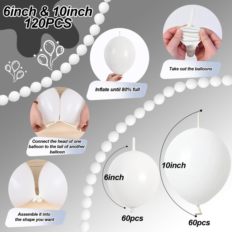 Govpy White Quick Link Balloons, 120PCS Linking Balloons for Making Balloon Wall Balloon Arch Balloon Chains, Pearl Balloons for Wedding Birthday Baby Shower Graduation Grad Party Decorations (6+10inch) - Image 2