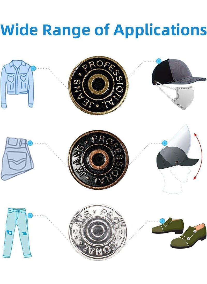 MORADIYA FRESH (LABEL) - Metal Tack Buttons l Detachable Buttons for Jeans l Metal No Sew Tightener l Tack Snap Jeans Buttons l Reduce Big Pant Waist l Adjustable Metal Pants Button l Instant Pant Waist Button Pin - Image 1