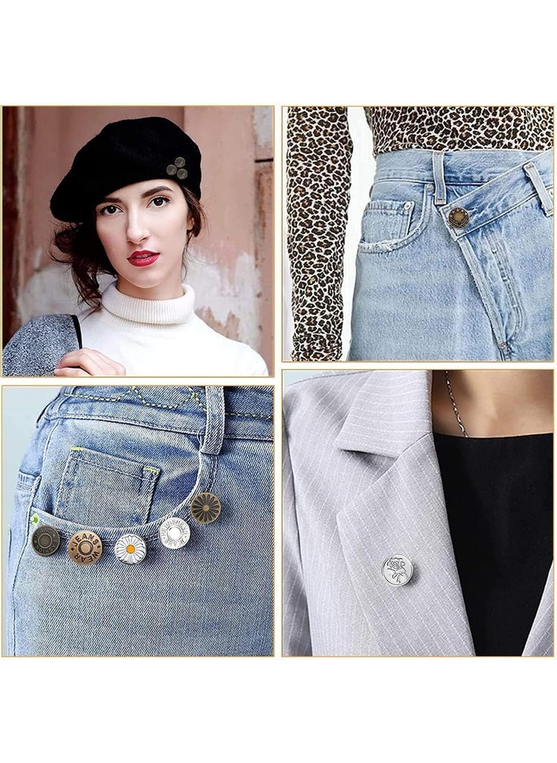 MORADIYA FRESH (LABEL) - Metal Tack Buttons l Detachable Buttons for Jeans l Metal No Sew Tightener l Tack Snap Jeans Buttons l Reduce Big Pant Waist l Adjustable Metal Pants Button l Instant Pant Waist Button Pin - Image 1