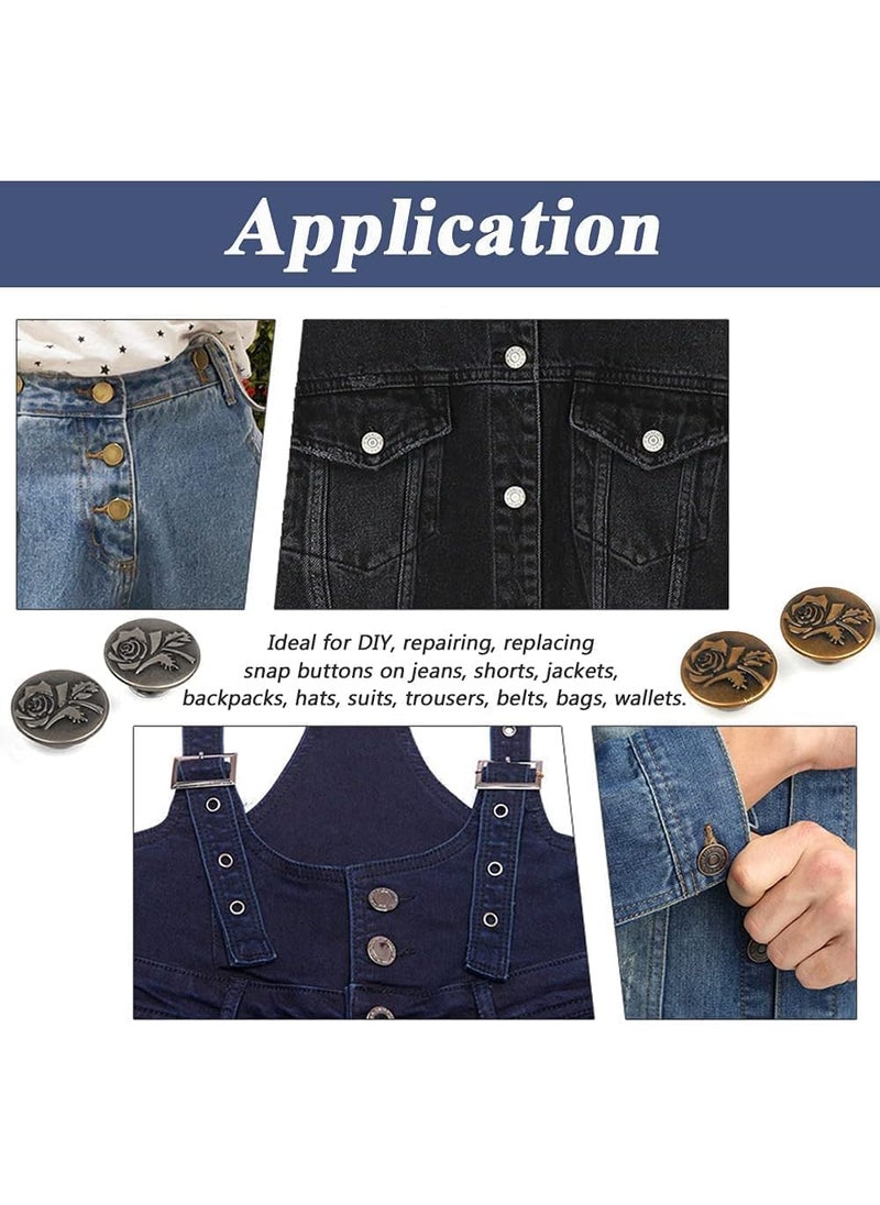 MORADIYA FRESH (LABEL) - Metal Tack Buttons l Detachable Buttons for Jeans l Metal No Sew Tightener l Tack Snap Jeans Buttons l Reduce Big Pant Waist l Adjustable Metal Pants Button l Instant Pant Waist Button Pin - Image 1