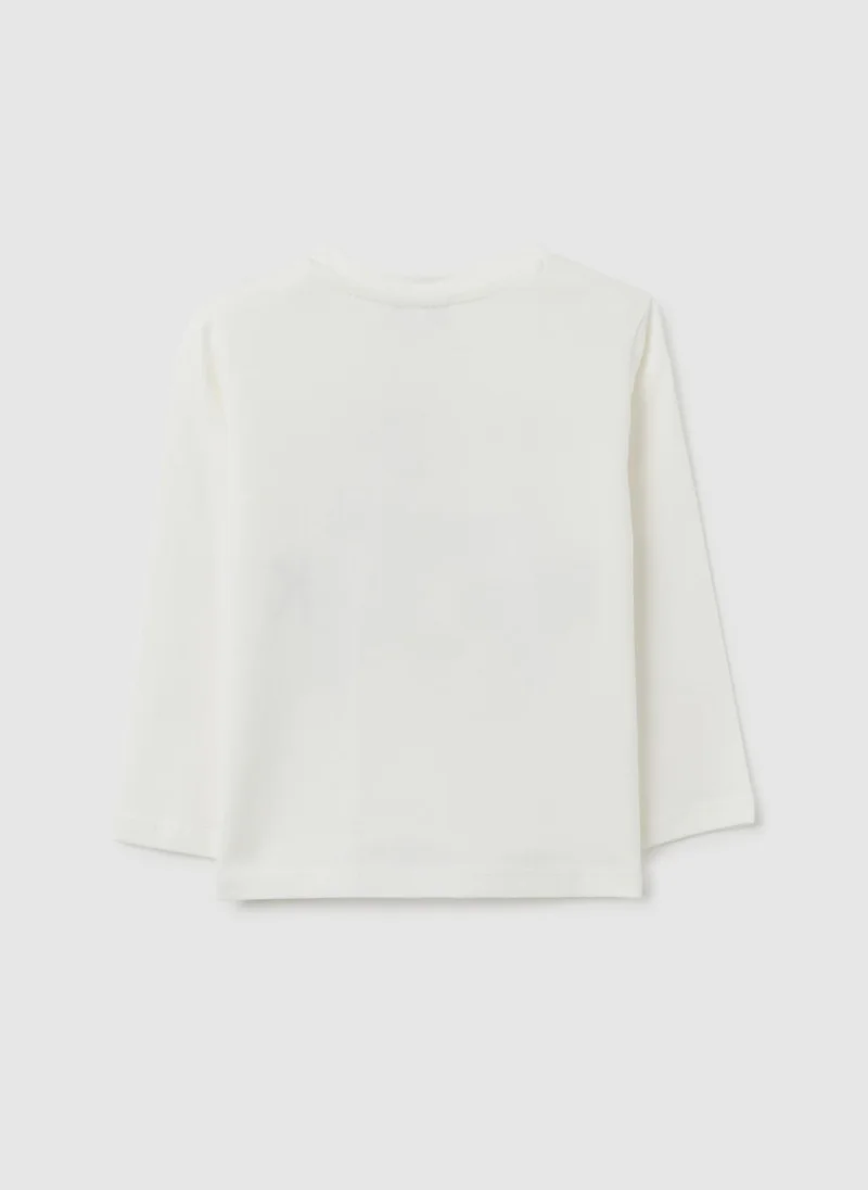 او في اس WHITE PURE COTTON CHILD'S T-SHIRT, REGULAR FIT WITH A PANDA