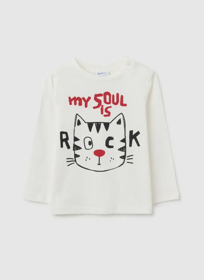 او في اس WHITE PURE COTTON CHILD'S T-SHIRT, REGULAR FIT WITH A PANDA