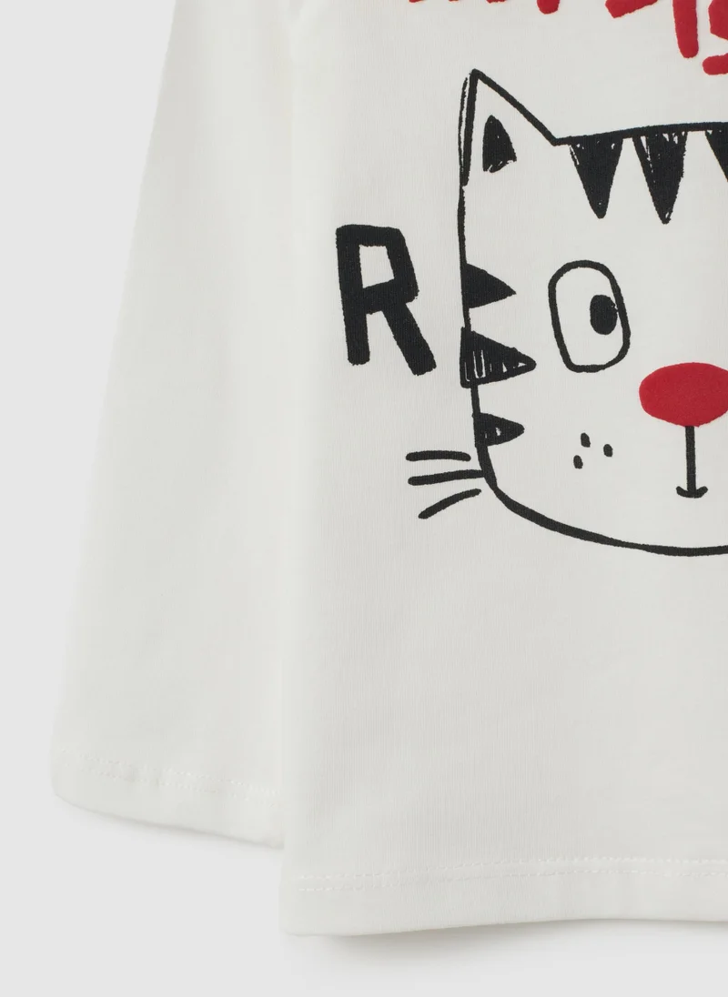 او في اس WHITE PURE COTTON CHILD'S T-SHIRT, REGULAR FIT WITH A PANDA