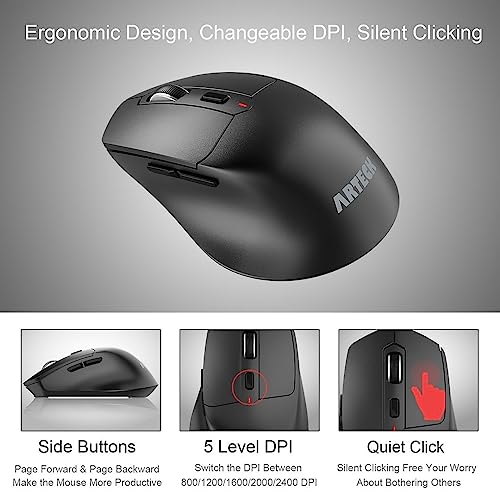 Arteck 2.4G Wireless Mouse with Nano USB Receiver Ergonomic Right Hand Silent Clicking with Backward & Forward for Computer/Desktop/PC/Laptop and Windows 10/8/7 Build in Rechargeable Battery - Image 2